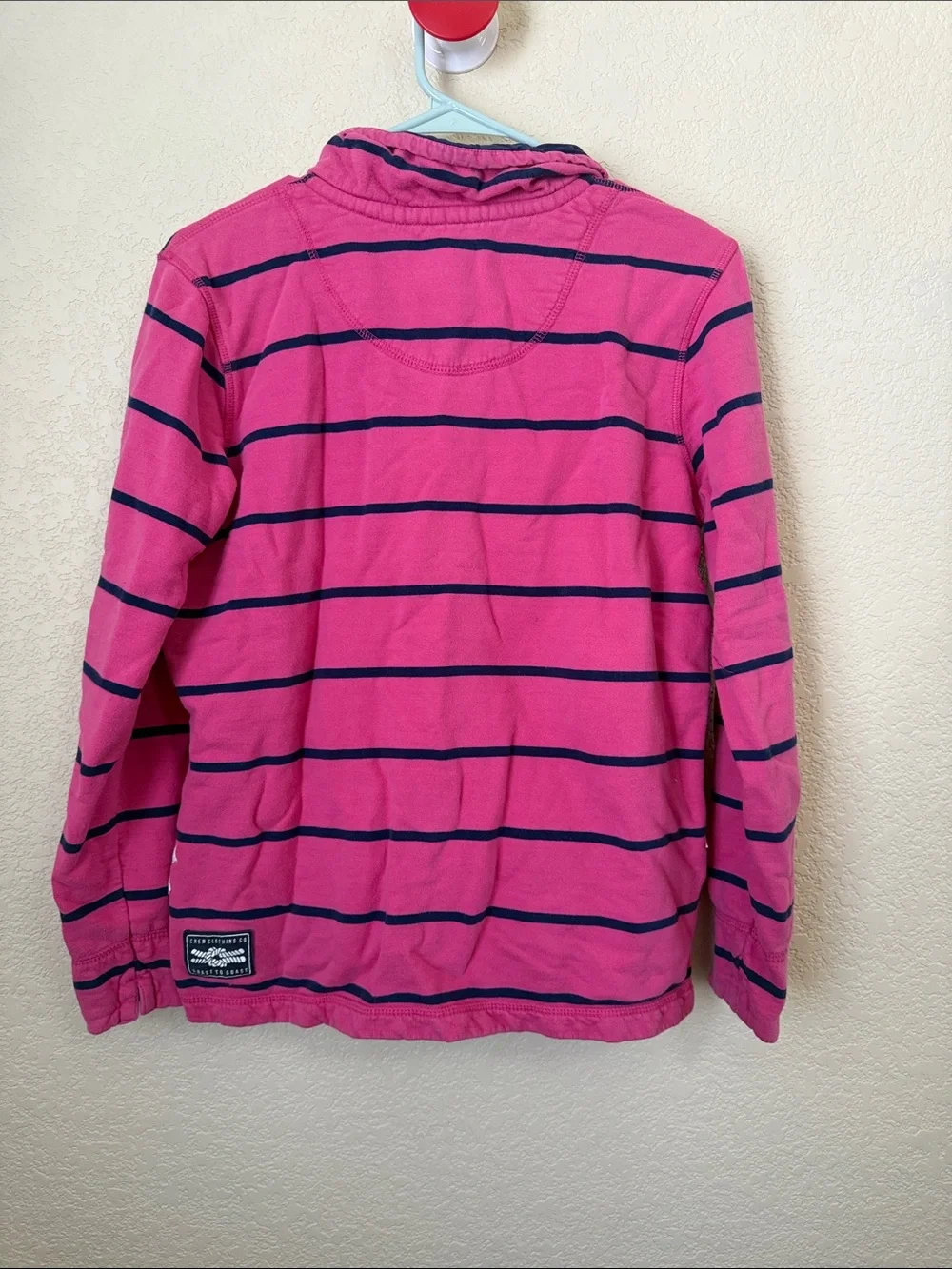 J. Crew Pink and Navy Striped Quarter-Zip Pullover